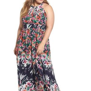 Eliza J Floral Halter Chiffon Maxi Dress